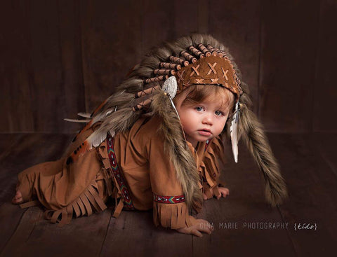 N04- For 9 to 18 month Toddler / Baby: three colors Brown Native American Style Indian Headdress .for the little ones !