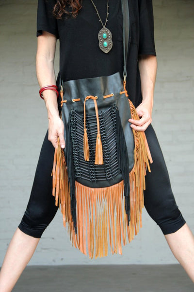 P&G, Bags, Vegan Faux Leather Western Fringe Bag Native American Chief  Black Purse Pg