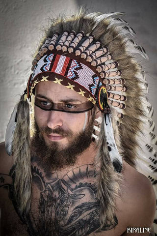 Z32 Extra Long Black and white Indian Headdress (43 inch long )