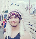N93- Extra Large White  Feather Headdress (43  inch long )/ war bonnet.