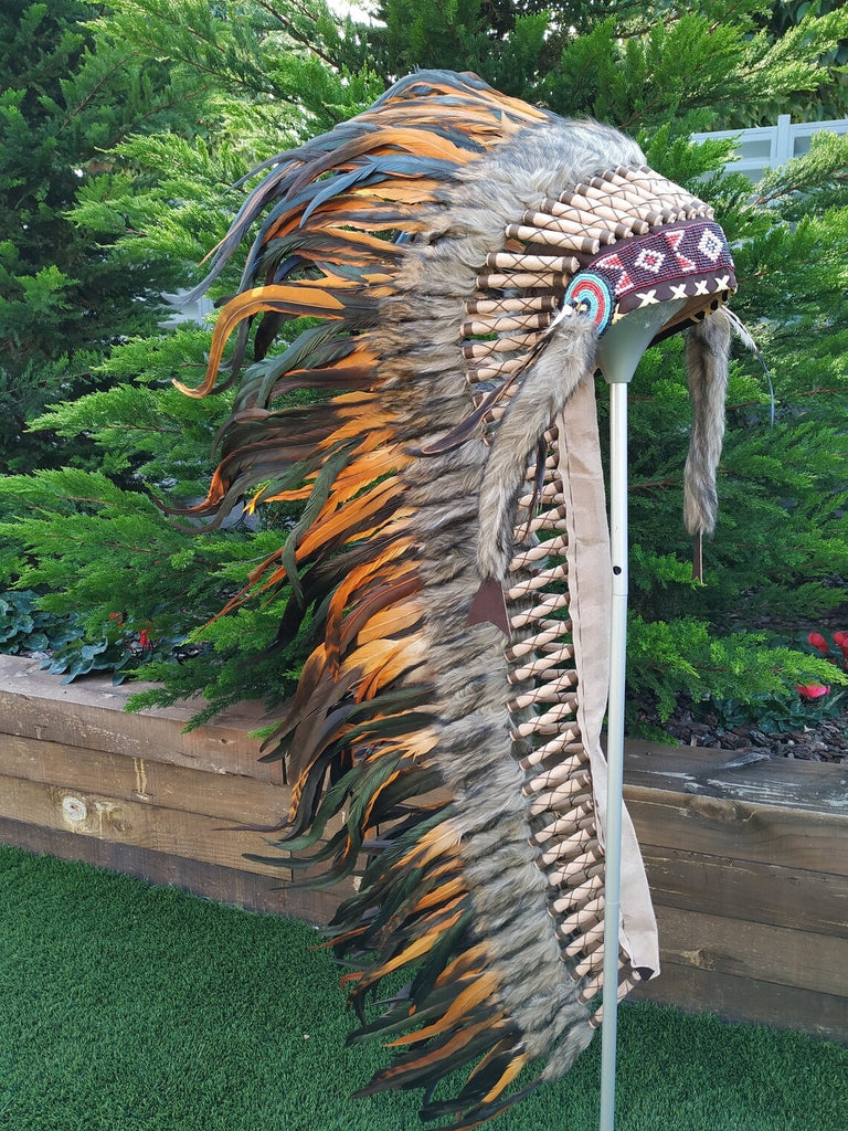 KAR-Z18 Extra Large Orange  Feather Headdress  / war bonnet
