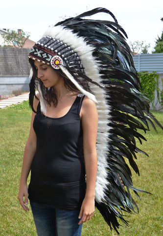 PRICE REDUCED N91-Extra Large Natural colour  Feather Headdress (43  inch long )/ war bonnet