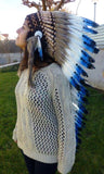 Z98 Extra Large Blue Feather Headdress (43 inch long ).