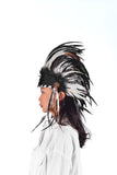 Indian Feather Headdress, Native American Inspired. Warbonnet, Headband. Hat Black&White