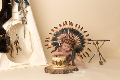 N04- For 9 to 18 month Toddler / Baby: three colors Brown Native American Style Indian Headdress for the little ones !