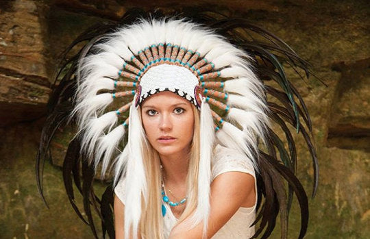 Coiffe De Chef Amérindienne Warbonnet - Plumes Naturelles - Cosplay - Taille Unique