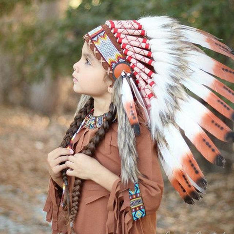 C20-For Children: three colors brown Feather Headdress From 5 - 8 years old