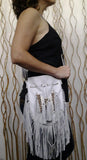N45M- Reduced Price! Medium  White Indian leather Handbag, Native American Style bag.Crossbody bag