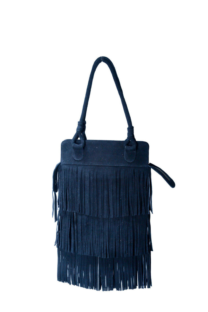 PRIX RÉDUIT!! Sac en cuir suédé noir Texas Fringe / Boho Chic