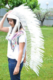 PRICE REDUCED N101- Extra Large Indian White Feather Headdress Headdress (43 inch long )