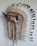 PRICE REDUCED Y29 Medium black and white Feather Headdress with horns ( 36inch long)