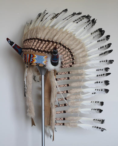 PRICE REDUCED Y29 Medium black and white Feather Headdress with horns ( 36inch long)