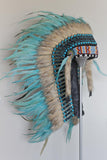 Y34 - PRICE REDUCED Medium Indian Style  Turquoise Feather Headdress (36 inch long ).
