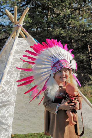 PRICE REDUCED - K25- From 2-5 years Kid / Child's: Pink Indian Headdress 20,5 inch. – 52 cm