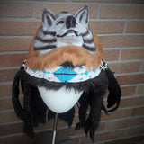Real Feather Warrior Indian Headdress  with  Horns, Native American Costume Hand Made and  Horns WarBonnet Hat