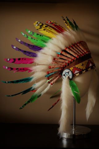 K17 From 5-8 years Kid / Child's: Rainbow swan feather Headdress 21 inch. – 53,34 cm.