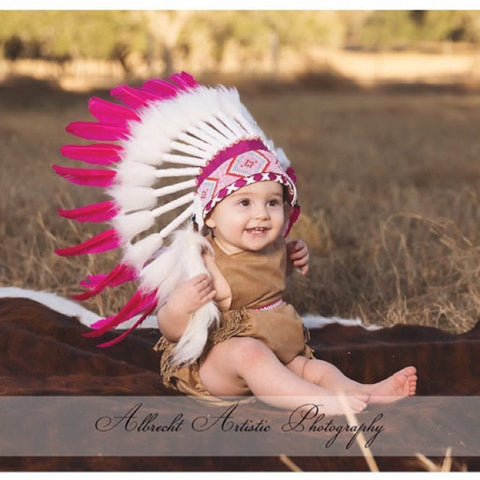 PRICE REDUCED - N10- For 9 to 18 month  Toddler / Baby: Pink Native American Style Indian Headdress for the little ones !