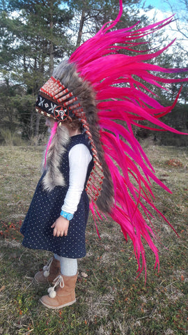 K10- From 2-5 years Kid / Child's: Pink Indian Headdress 20,5 inch. – 52 cm