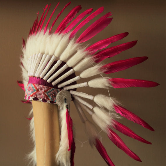 N23- From 5-8 years Kid / Child's: Pink feather Headdress 21 inch. – 53,34 cm.