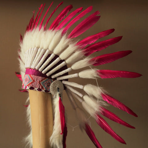 N23- From 5-8 years Kid / Child's: Pink feather Headdress 21 inch. – 53,34 cm.