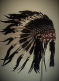 X13 Tocado Indio Doble Pluma blanco y negro / warbonnet doble pluma (30 pulgadas / 75 cm)