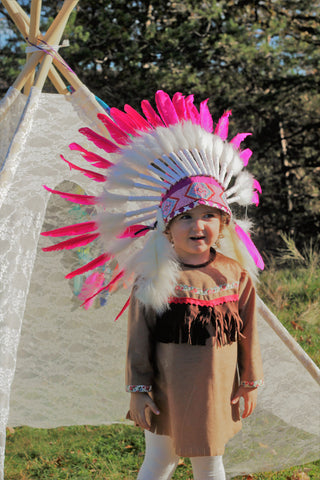 PRICE REDUCED - K25- From 2-5 years Kid / Child's: Pink Indian Headdress 20,5 inch. – 52 cm