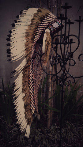 Z32 - Extra Large  Black and white Indian  Headdress (43 inch long ).