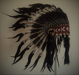 X13 Tocado Indio Doble Pluma blanco y negro / warbonnet doble pluma (30 pulgadas / 75 cm)