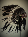 X13 Tocado Indio Doble Pluma blanco y negro / warbonnet doble pluma (30 pulgadas / 75 cm)