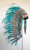 Y34 - PRICE REDUCED Medium Indian Style  Turquoise Feather Headdress (36 inch long ).