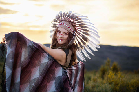 X41 -  Indian Style Feather Headdress / warbonnet white feathers (30 inch / 75 cm)