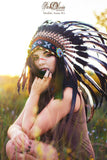 PRICE REDUCED X01 Indian Style White and black Feather Headdress / Warbonnet