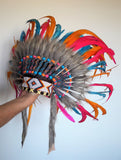 N25 - For 9 to 18 month  Toddler / Baby: Pink , Orange and turquoise  Native American Style Indian Headdress for the little ones !