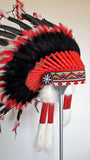 X54 -  Indian Style Feather Headdress /black and red warbonnet  (30 inch / 75 cm)