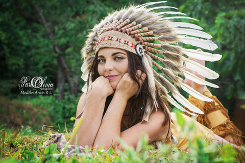 X41 -  Indian Style Feather Headdress / warbonnet white feathers (30 inch / 75 cm)