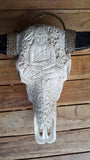 Small Faux Hand Carved  buddha Buffalo Skulls with long horns made with Resin