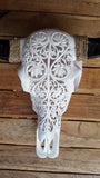 Small Faux Hand Carved  Tribal Buffalo Skulls with long horns made with Resin