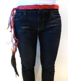 BE6-Red Braided leather Belt or Headband with feathers, plaited suede belt with feathers