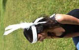 H8-White leather headband with large White Feathers
