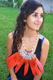 J12-Orange sunset Feather Necklace