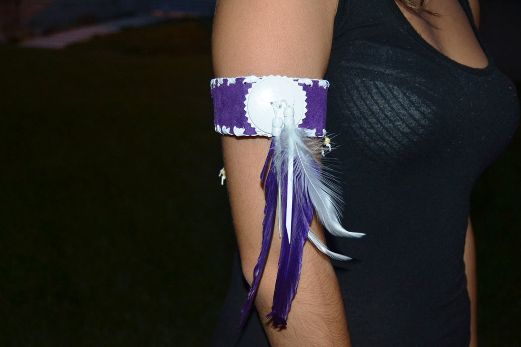 J20-Purple Arm Band with purple feathers