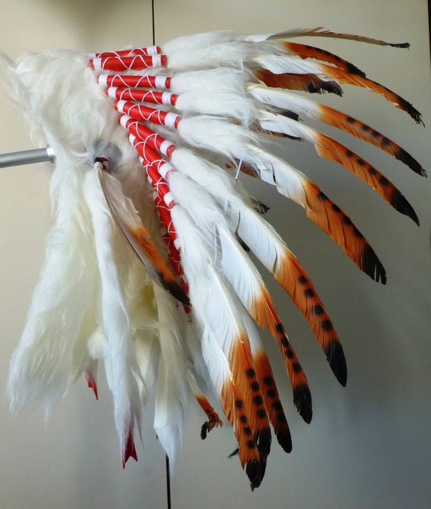 S4- Brown Feather Headdress with white fur