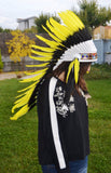 PRICE REDUCED Y13 Medium Indian yellow Feather Headdress / Handmade Native American Style Warbonnet (36 inch long )