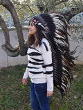 PRICE REDUCED E12- Extra Large White  Feather Headdress (43  inch long )/ war bonnet