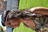 BE5-Beige Braided leather Belt or Headband with feathers, plaited suede belt with feathers