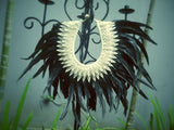 Papua Native Warrior necklace with Black Feathers and white shells