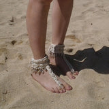 N412- Sandalias tobillera con conchas