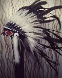 X12 Tocado de plumas indias en blanco y negro de tres colores/gorra de guerra de doble pluma (30 pulgadas/75 cm).