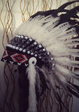 X12 Tocado de plumas indias en blanco y negro de tres colores/gorra de guerra de doble pluma (30 pulgadas/75 cm).