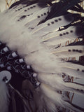 X12 Tocado de plumas indias en blanco y negro de tres colores/gorra de guerra de doble pluma (30 pulgadas/75 cm).